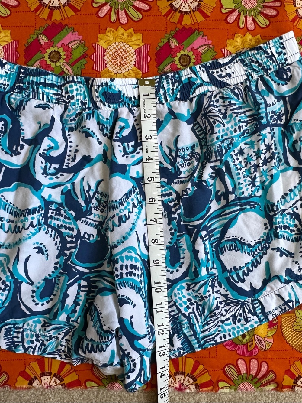 Lilly Pulitzer Teal , Navy & White Printed Elastic-drawstring Waist Shorts - Picture 6 of 11